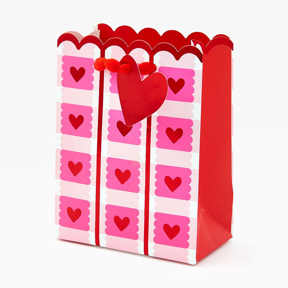 Plaid Scalloped Heart Small Gift Bag