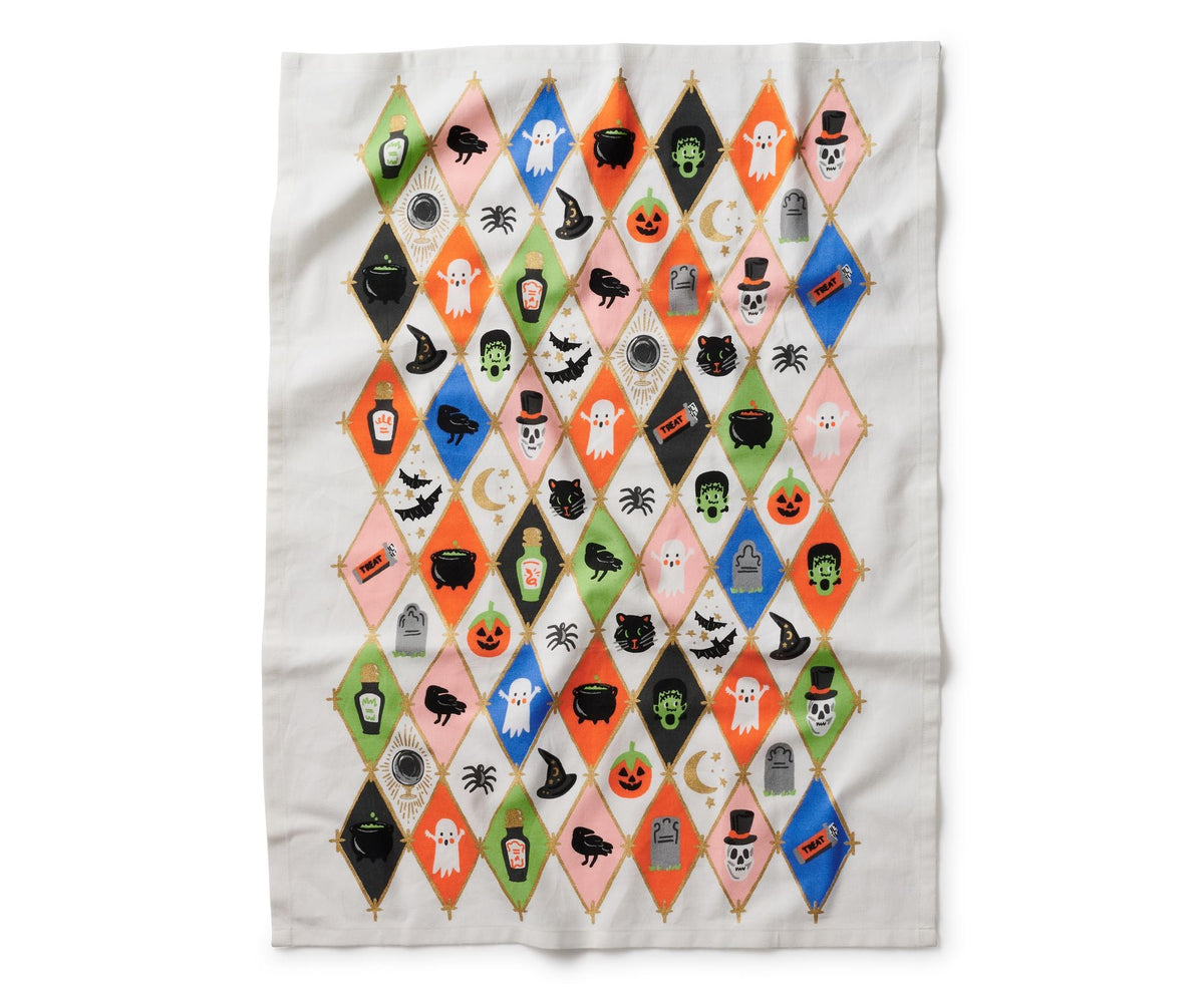 Halloween Argyle Tea Towel