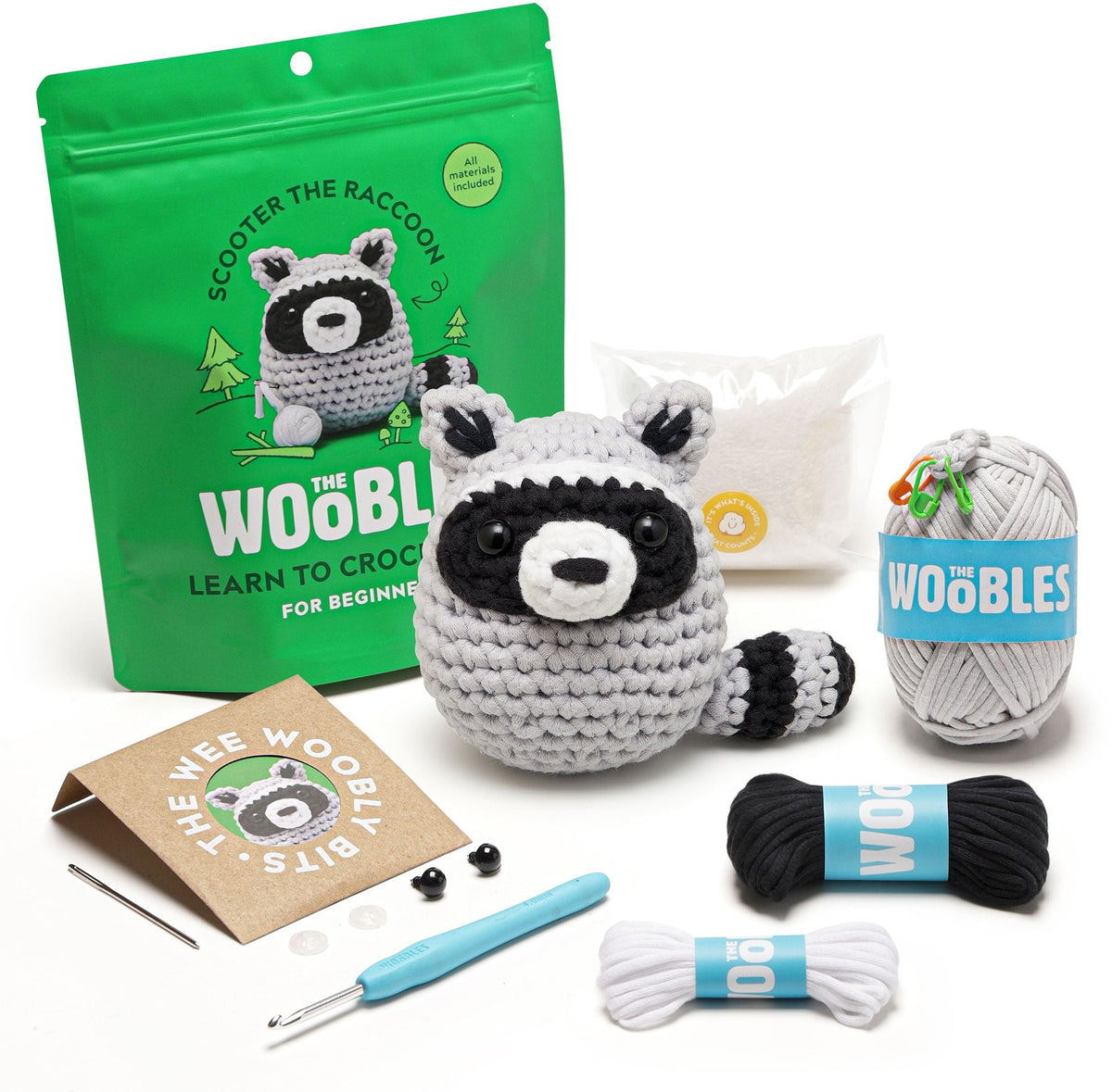 Scooter the Raccoon, The Woobles Beginner Crochet Kit