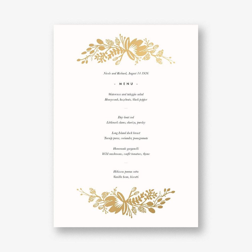 Floral Silhouette Foil Menu