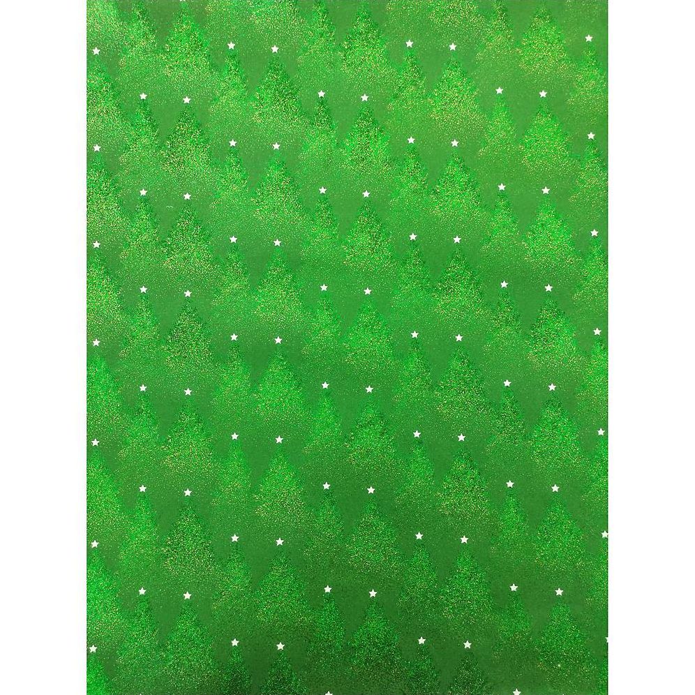 Gold Foil Trees on Green Handmade Paper [Xmas Tree Wrap]