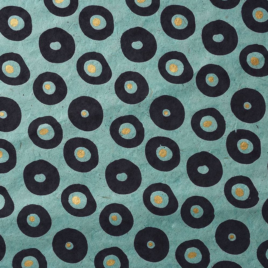 Navy and Gold Dots on Blue Handmade Paper