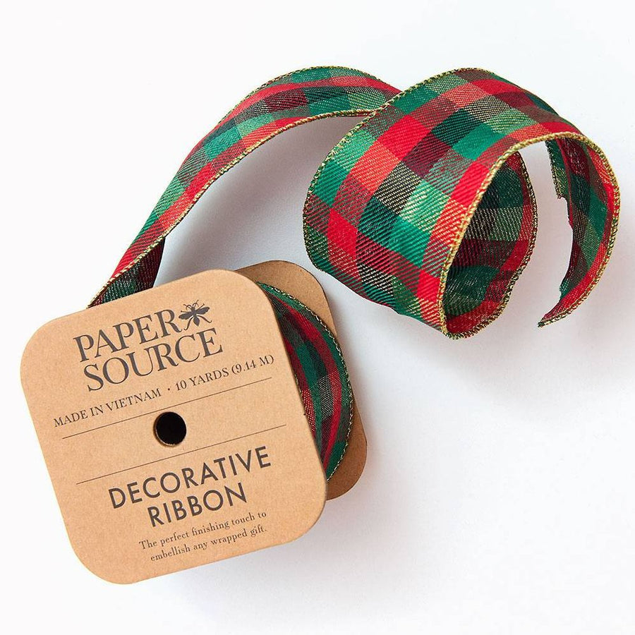 Wired Ribbon Red/Green/Gold Check 2.5" 10 YD