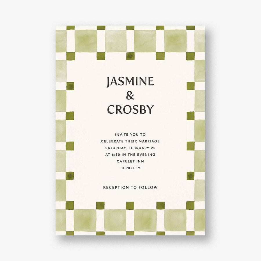 Organic Check Green Wedding Invitation