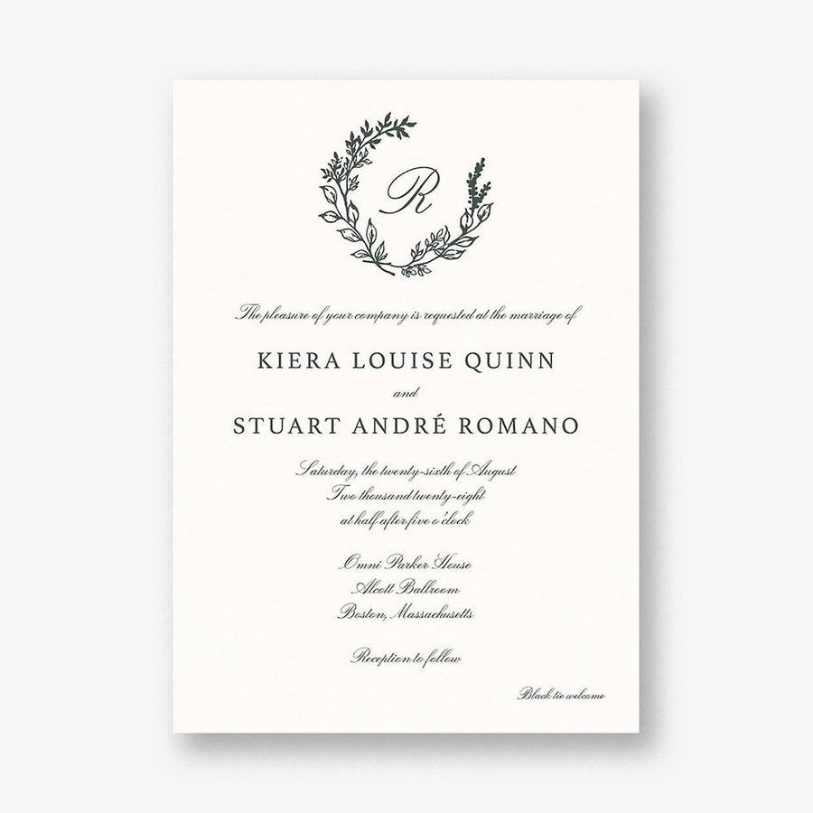 Botanical Wreath Monogram Wedding Invitation