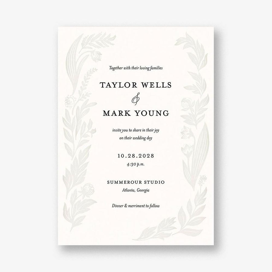 Black and White Floral Foil Wedding Invitation