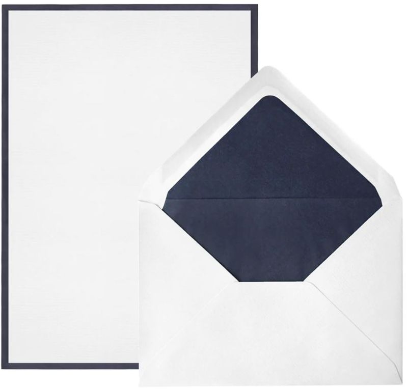 Bi-Color Sheet Correspondence box set, 5.75x8.25 25 sheets 25 envelopes navy/white