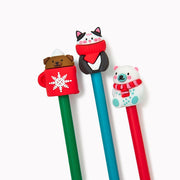 Holiday Cozy Critter Pens, 3 styles assorted